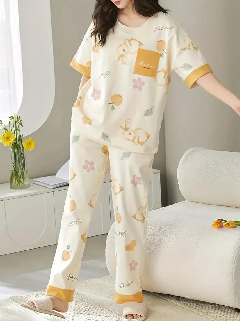 Cream Printed Nightwear Set
