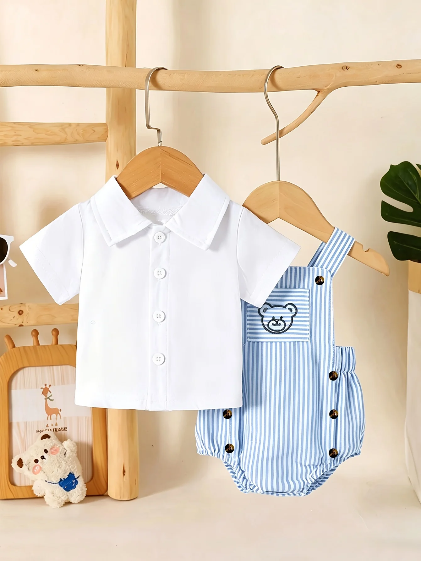 Toddler White Collared Shirt with Dungarees